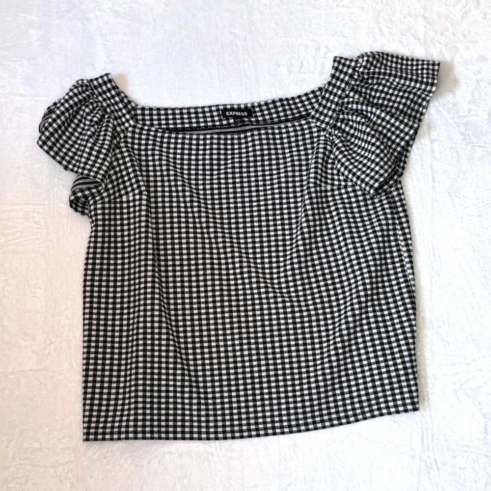 EXPRESS‎ WOMENS Gingham Business Casual Flutter Sleeve SZ L